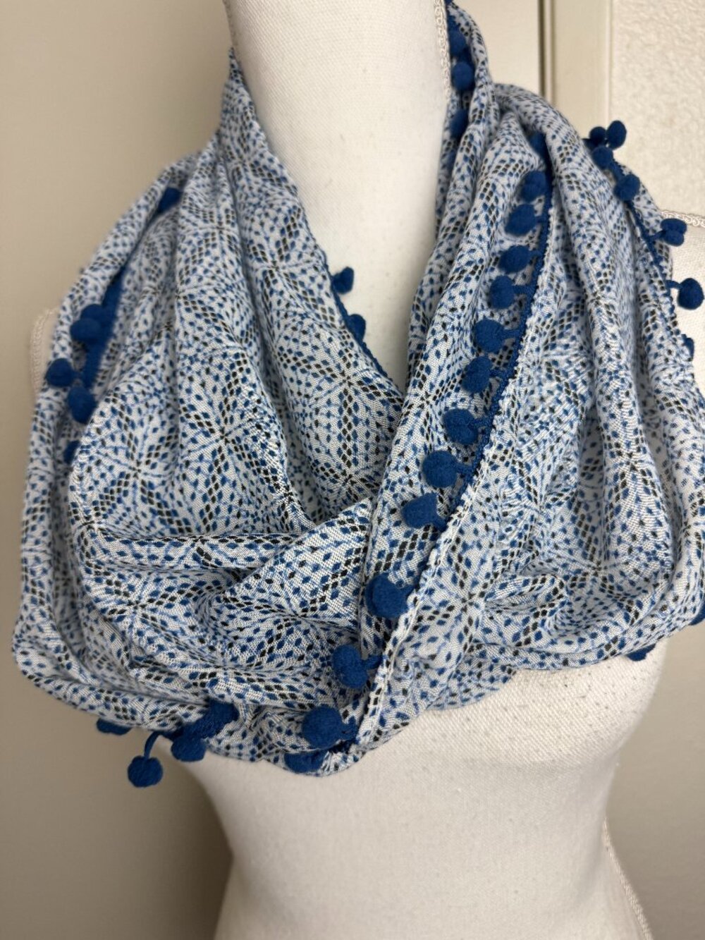 J.Jill Infinity Scarf Snood Blue Pom - Pom